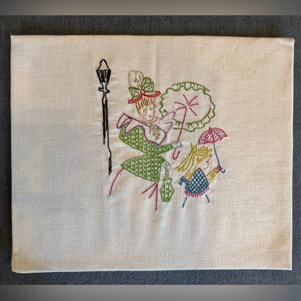 Rare Signed Vintage Embroidered Line Art Piece from Bullock’s Pasadena